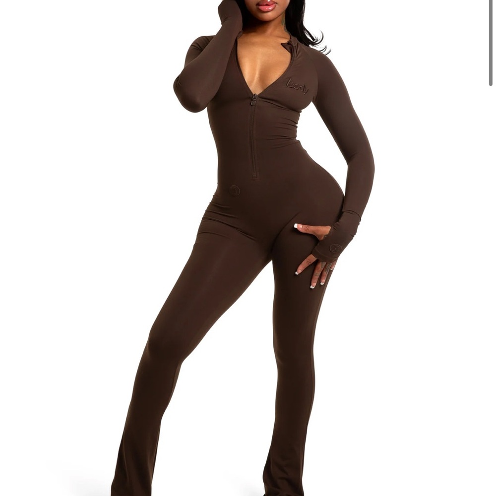 BodyByRavenTracy Brown Flare Jumpsuit
